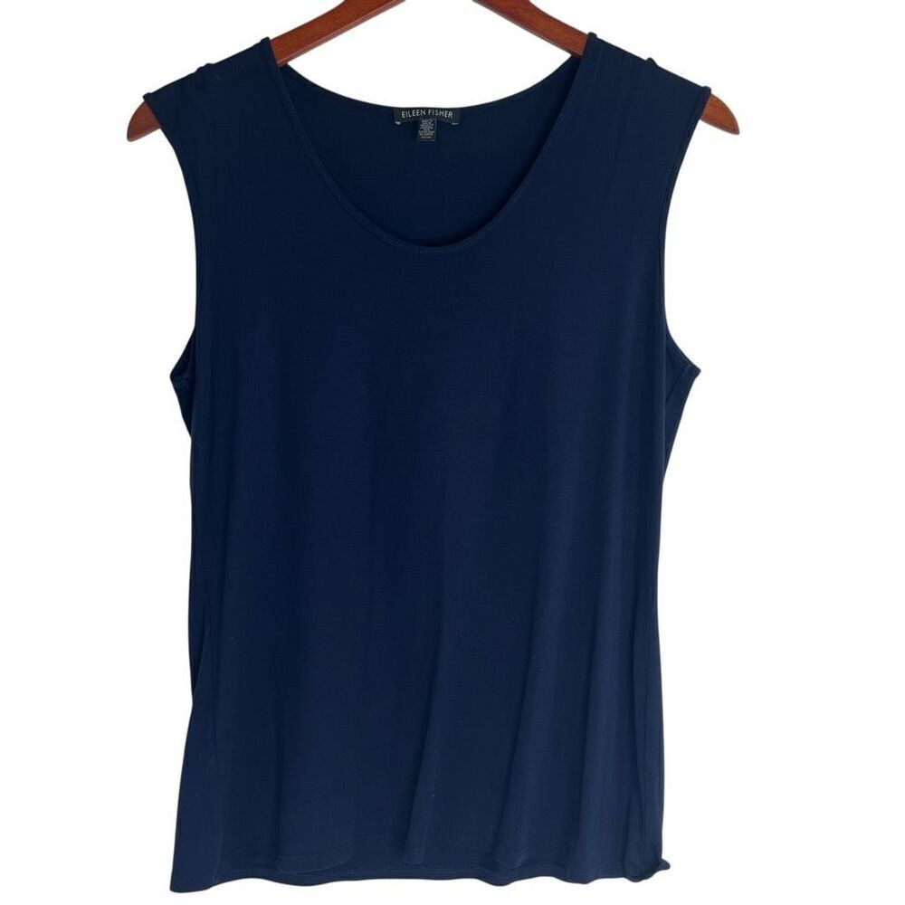 Eileen Fisher Womens Lightweight Viscose Jersey Shell Tank Top Navy Blue Medium